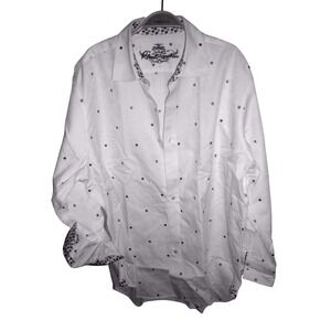 Robert Graham White Button Down Shirt Square‎ Blue Purple Embroidered Dot 2XL